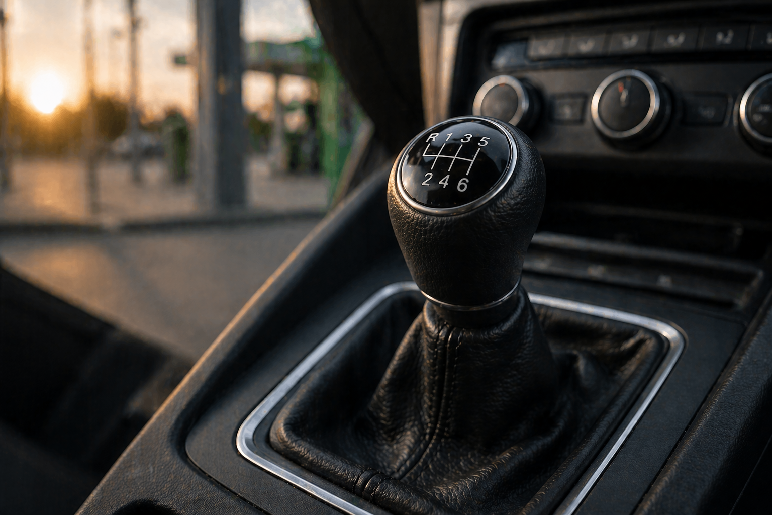 Levier de vitesse manuel dans une voiture