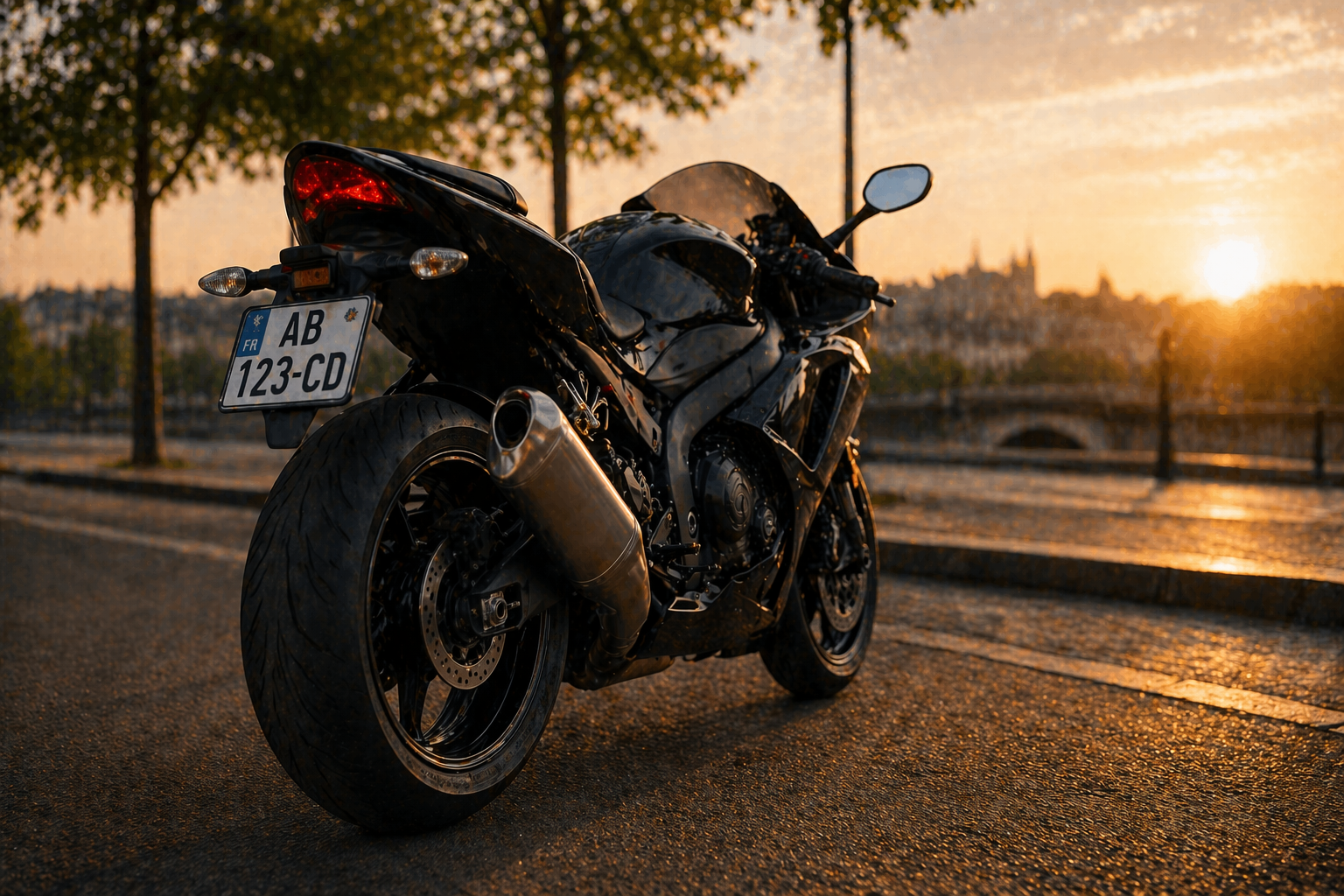 Moto au coucher du soleil
