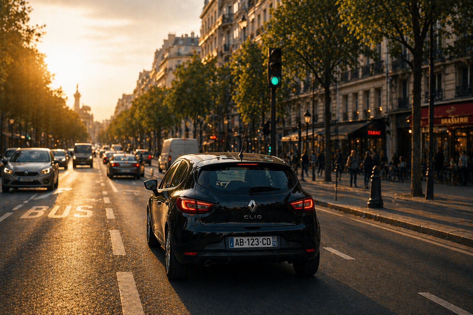 Circulation en ville au coucher du soleil